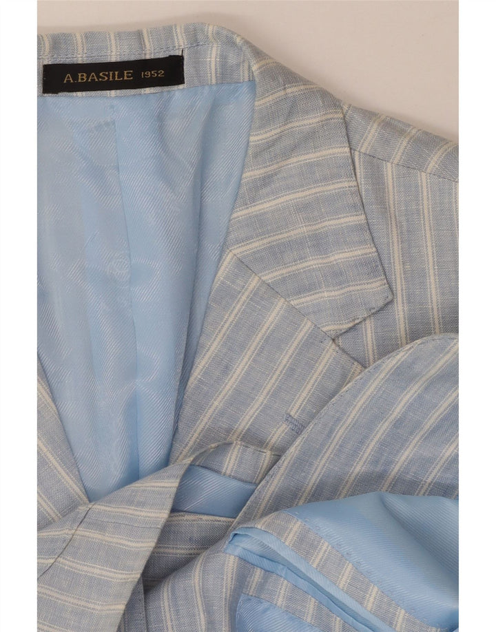 A.Basile Herre 3-knaps blazerjakke IT 50 Stor blå stribet hør
