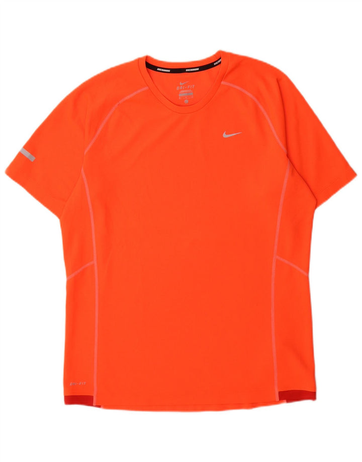 Nike Herre Dri Fit T-shirt Top Medium Orange Colourblock Polyester