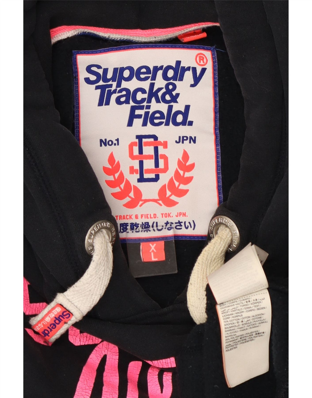 SUPERDRY Grafisk hættetrøje til kvinder UK 18 XL Sort bomuld