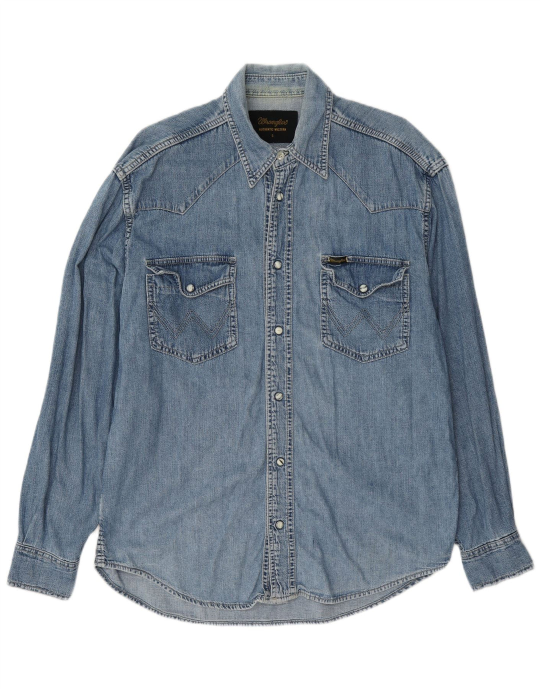 Wrangler vestlig denimskjorte til mænd, lille blå bomuld