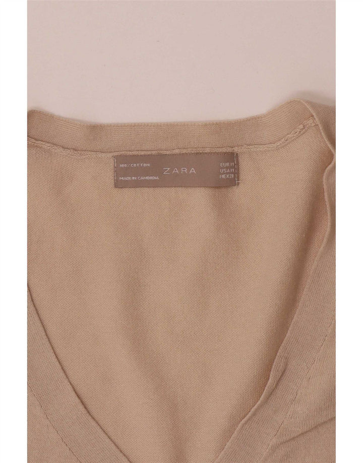 Zara Dame Cardigan Sweater UK 12 Medium Beige Bomuld