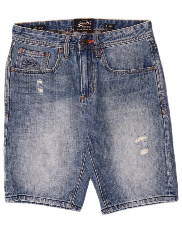 SUPERDRY Herre Distressed Slim Denim Shorts W28 Medium Blue Cotton