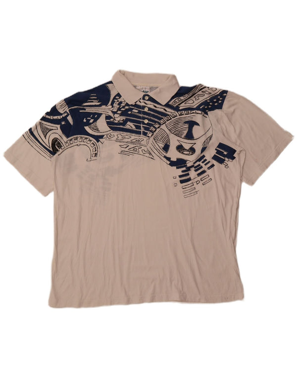 SHAMP Grafisk poloshirt til mænd EU 48 Medium hvid geometrisk bomuld