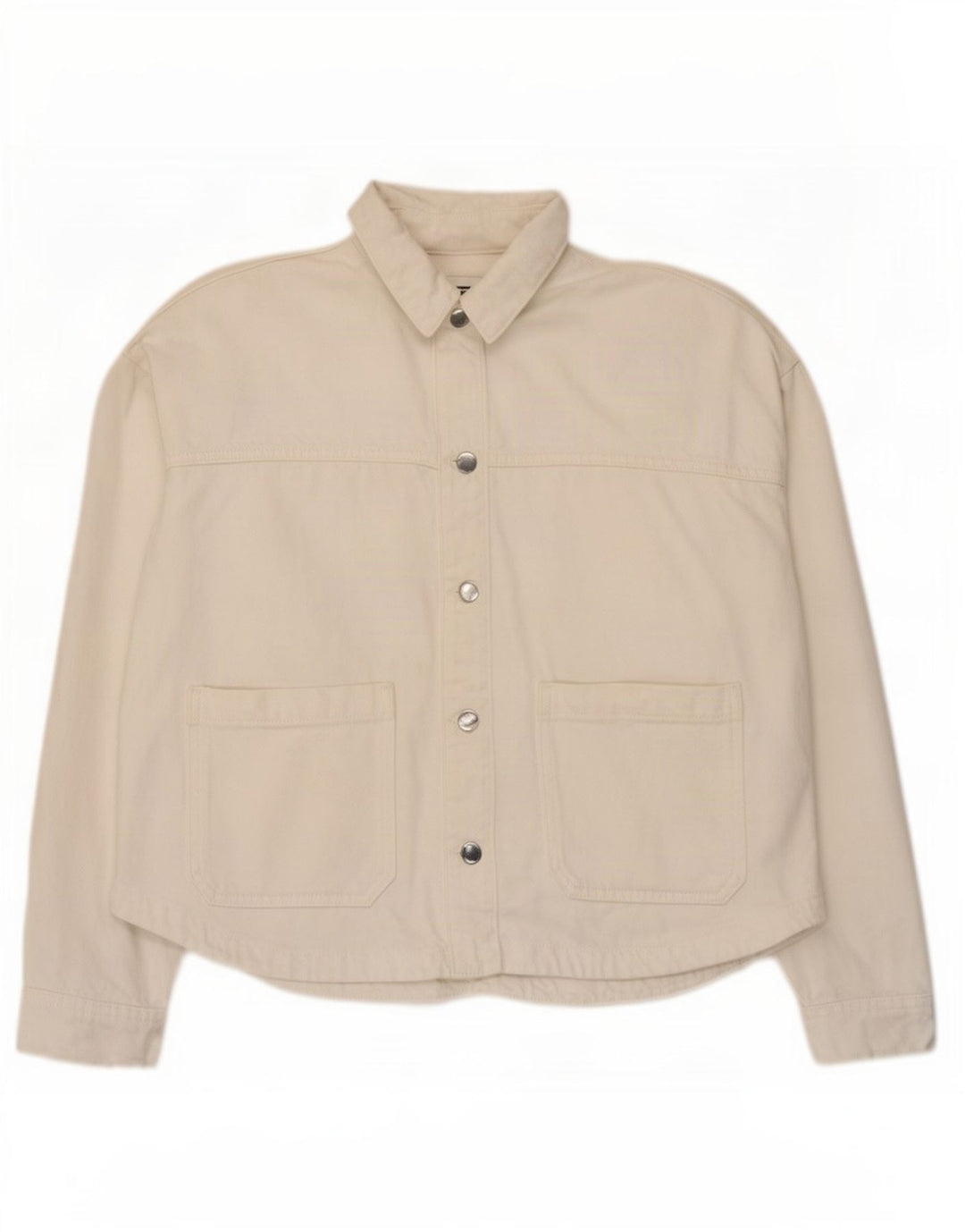 Zara Dame Oversized Denim Jacket UK 10 Small White Bomuld