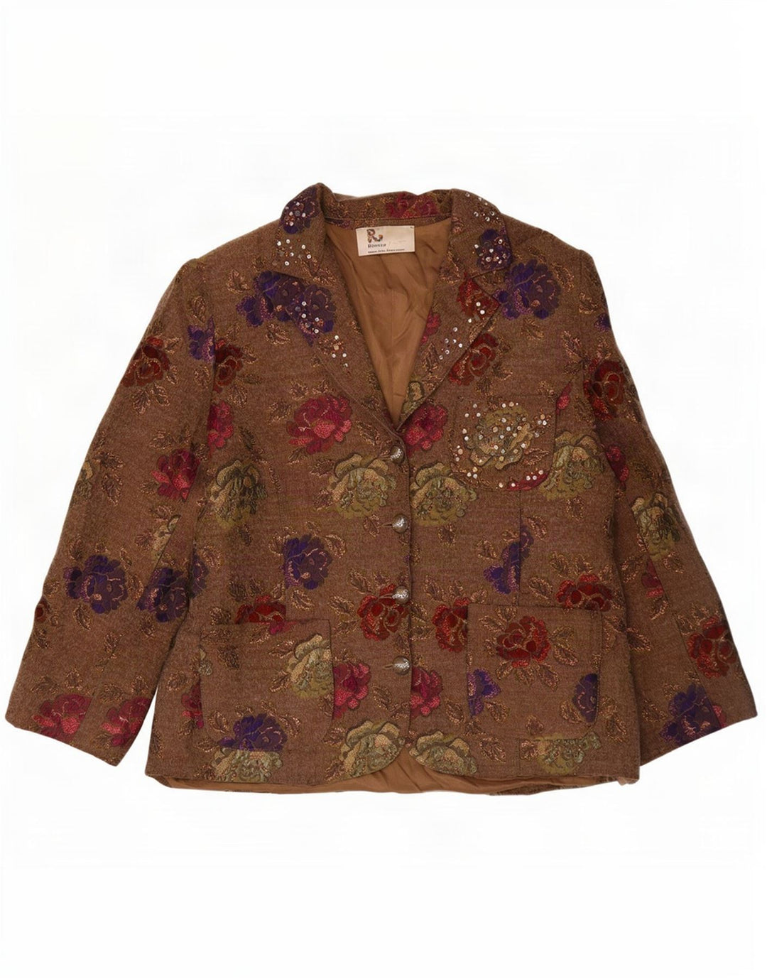 Romano Dame 4 Button Blazer Jacket UK 16 Large Brown Floral Acetate