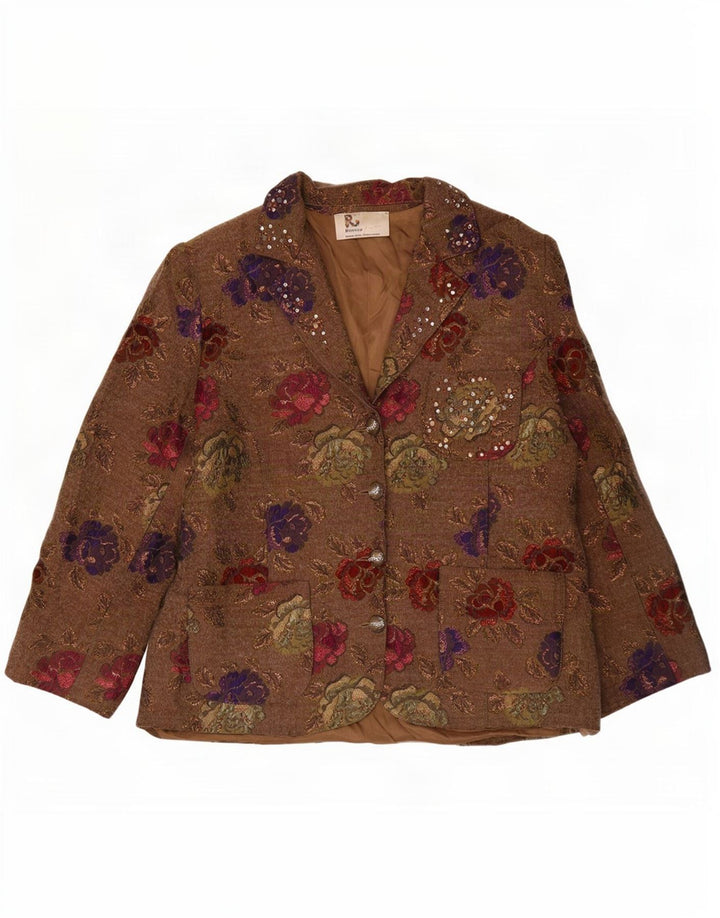 Romano Dame 4 Button Blazer Jacket UK 16 Large Brown Floral Acetate