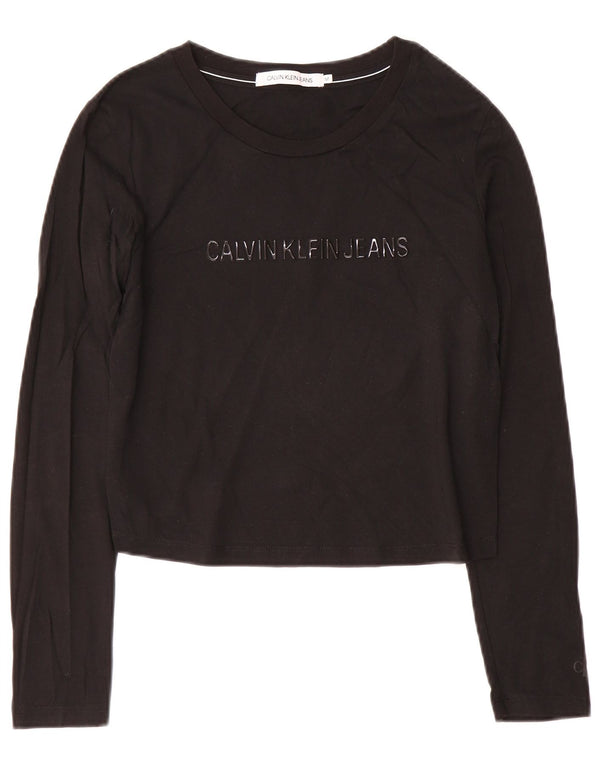 Calvin Klein Jeans Dame Crop Grafisk Top Langærmet UK 12 Medium Sort