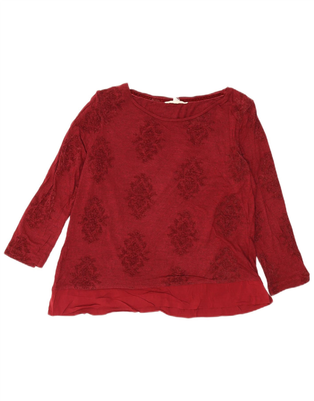 White Stuff Womens Crop Top Langærmet UK 14 Large Burgundy Floral Viscose