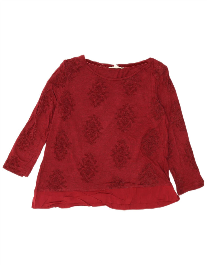 White Stuff Womens Crop Top Langærmet UK 14 Large Burgundy Floral Viscose