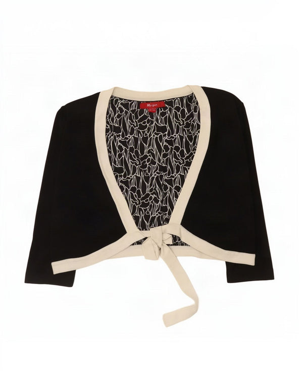 Monsoon Dame 3/4 ærmet Crop Cardigan Top UK 14 Large Black Colourblock
