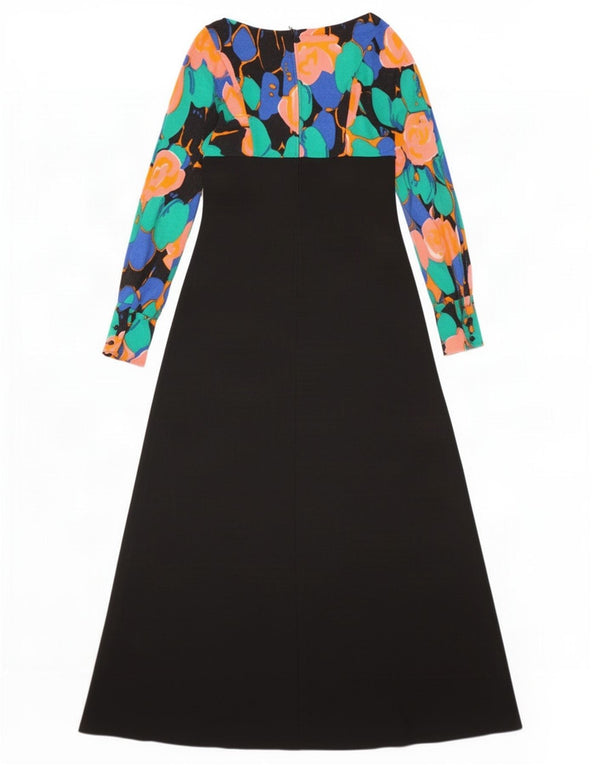 Vintage Womens Long Sleeve Maxi Dress EU 36 Small Black Floral
