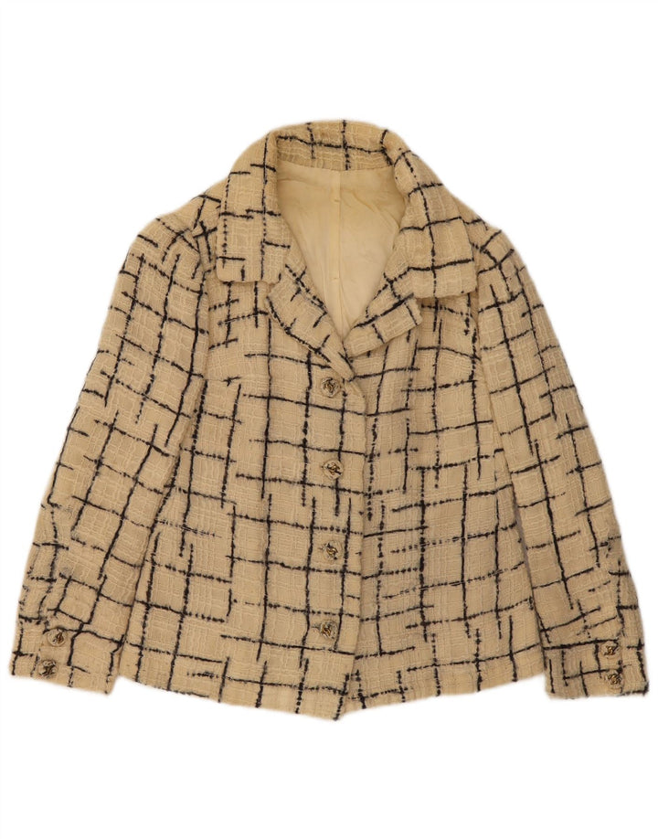 Vintage Dame 4-knaps blazerjakke UK 10 Small Beige Check
