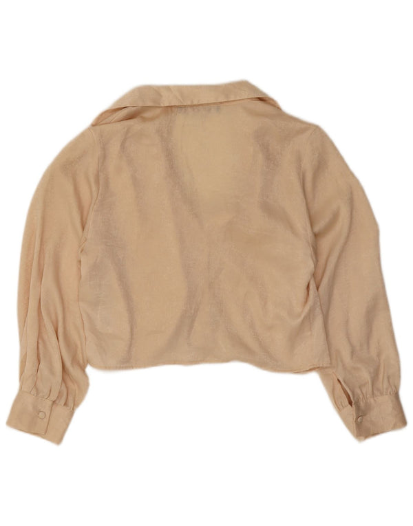 Zara Womens Crop Shirt Bluse UK 6 XS Beige Polyester