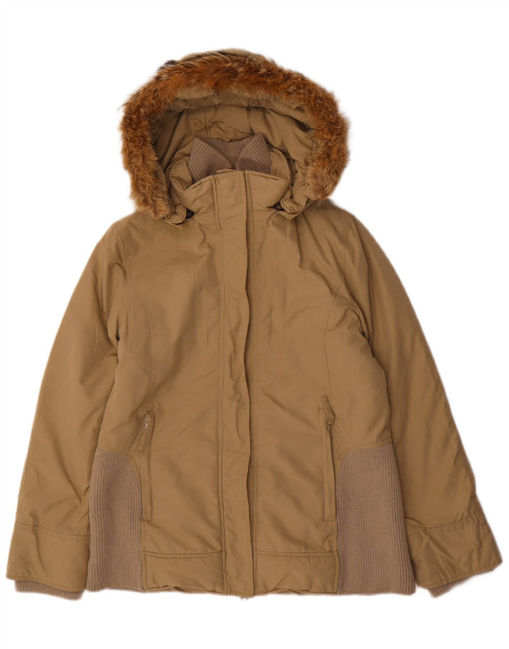 Woolrich Polstret hættejakke til kvinder UK 16 Stor beige polyester