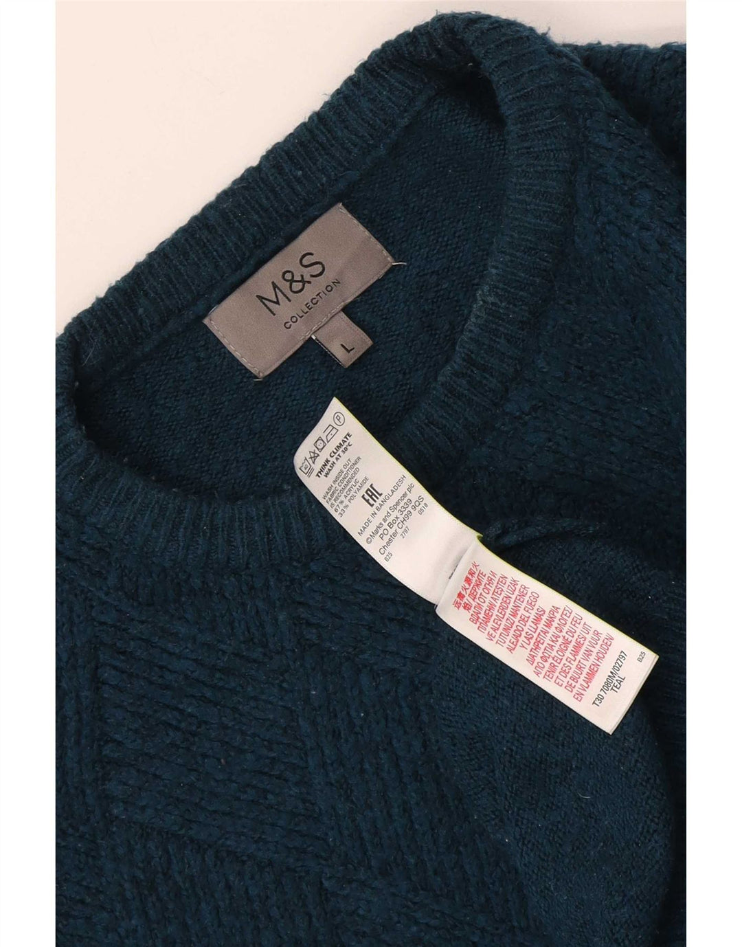 Marks & Spencer Herre sweater med rund hals, stor turkis akryl