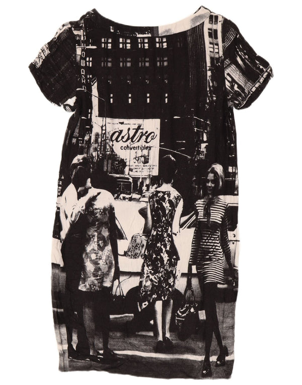 ZARA Womens Graphic T-Shirt Dress UK 12 Medium Black Viscose