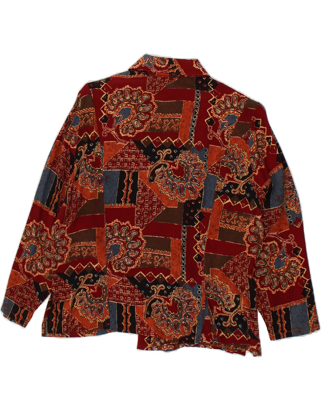 NEW FAST Womens 3/4 Sleeve Shirt Blouse IT 46 Large Burgundy Patchwork Vintage New Fast and Second-Hand New Fast from Messina Hembry 
