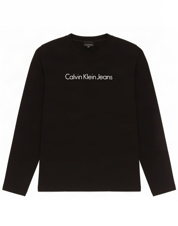 Calvin Klein Jeans Womens Graphic Top Long Sleeve UK 10 Small Black Cotton