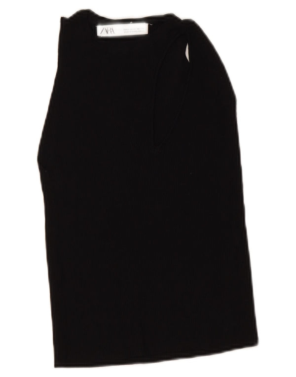 Zara Womens Crop Vest Top UK 12 Medium Black