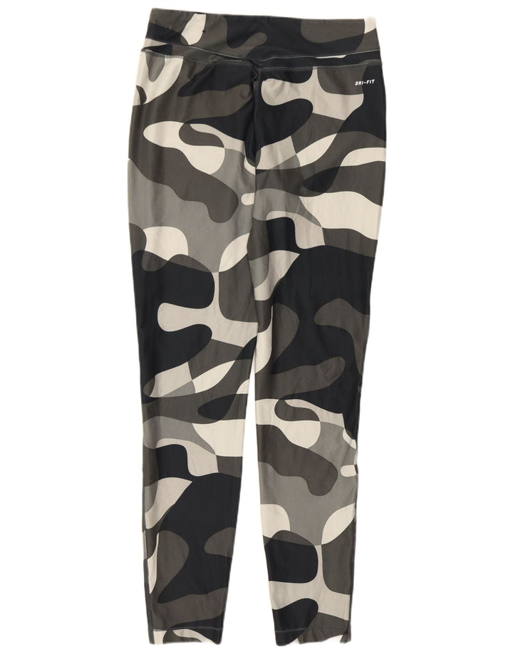 Nike Dame Dri Fit Leggings UK 14 Large Grå Camouflage Polyester