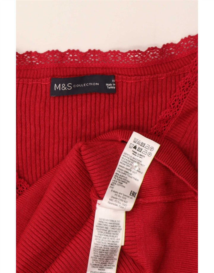Marks & Spencer Dame Kortærmet Bluse Top UK 16 Stor Rød Akryl