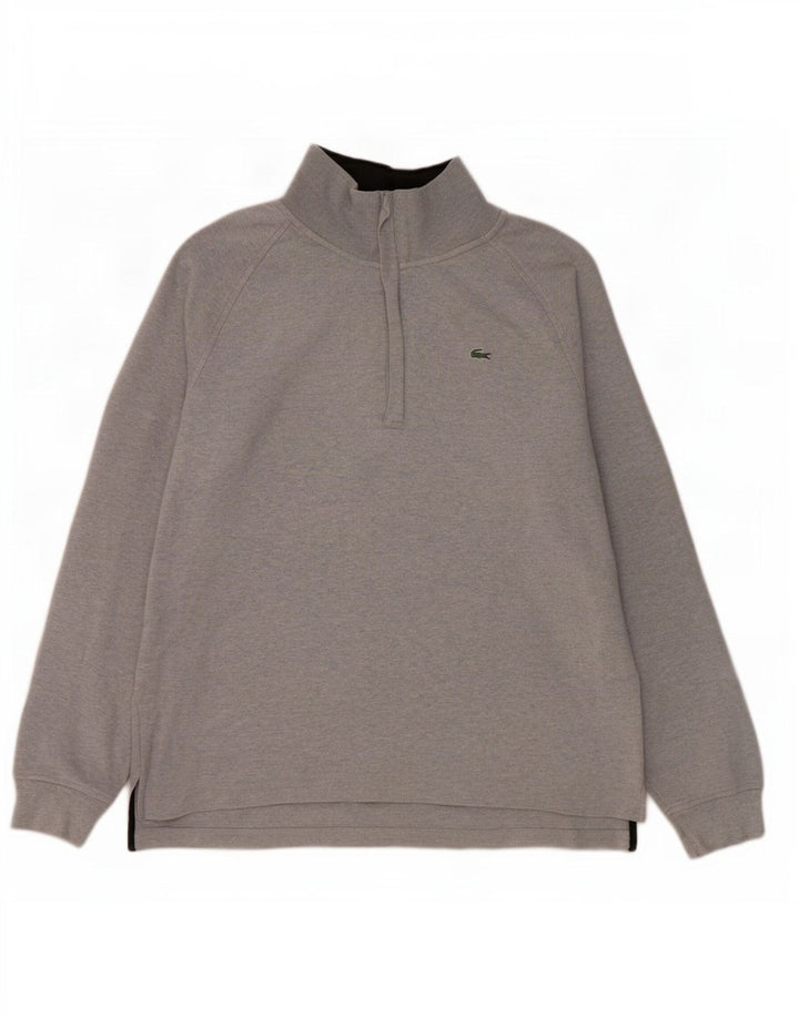 Lacoste Herre Zip Neck Jumper Sweater Størrelse 6 XL Grå Bomuld