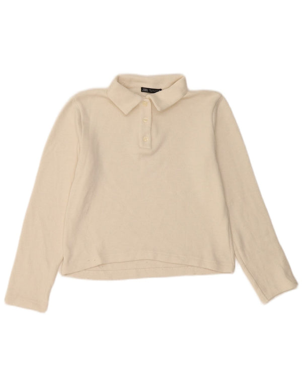 Zara Womens Crop Langærmet Polo Shirt UK 10 Small White