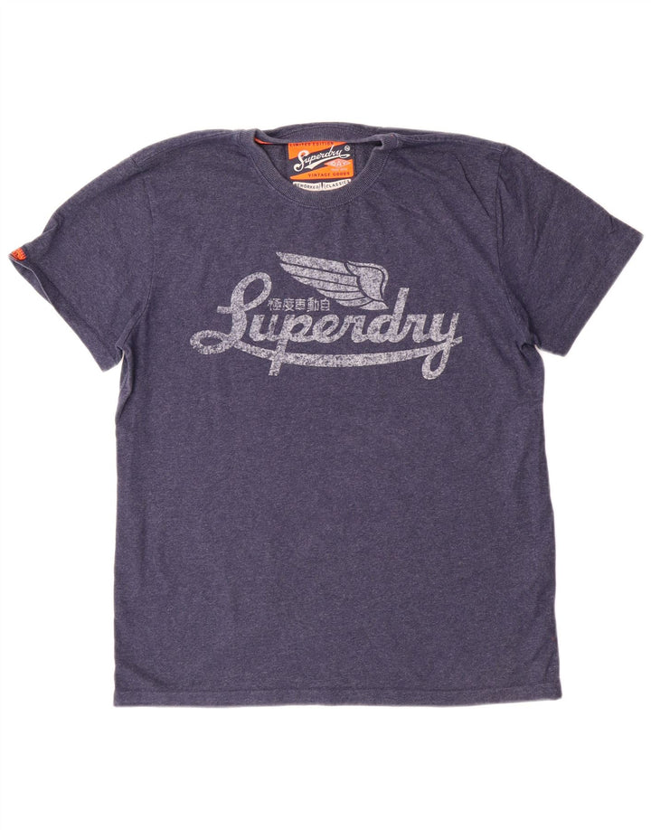 Superdry grafisk T-shirt top til kvinder XL marineblå bomuld