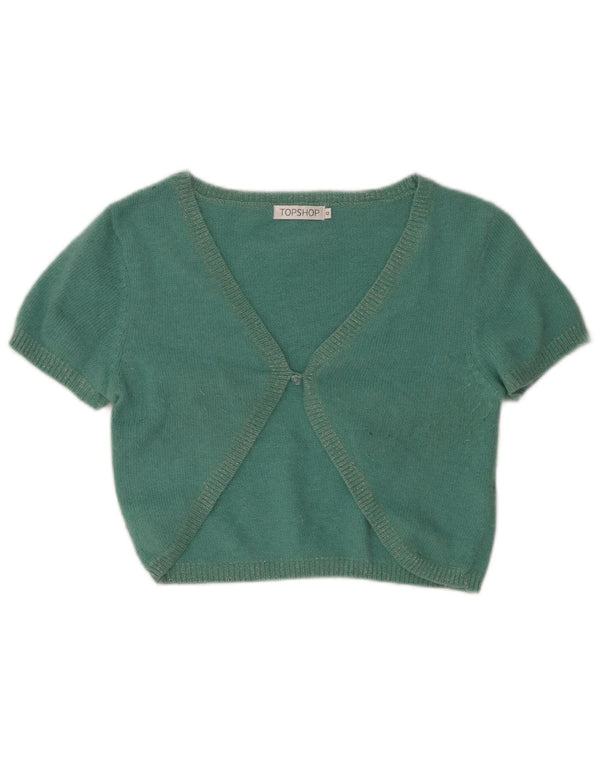 Topshop Kvinder Kortærmet Crop Cardigan Top UK 12 Medium Grøn Nylon