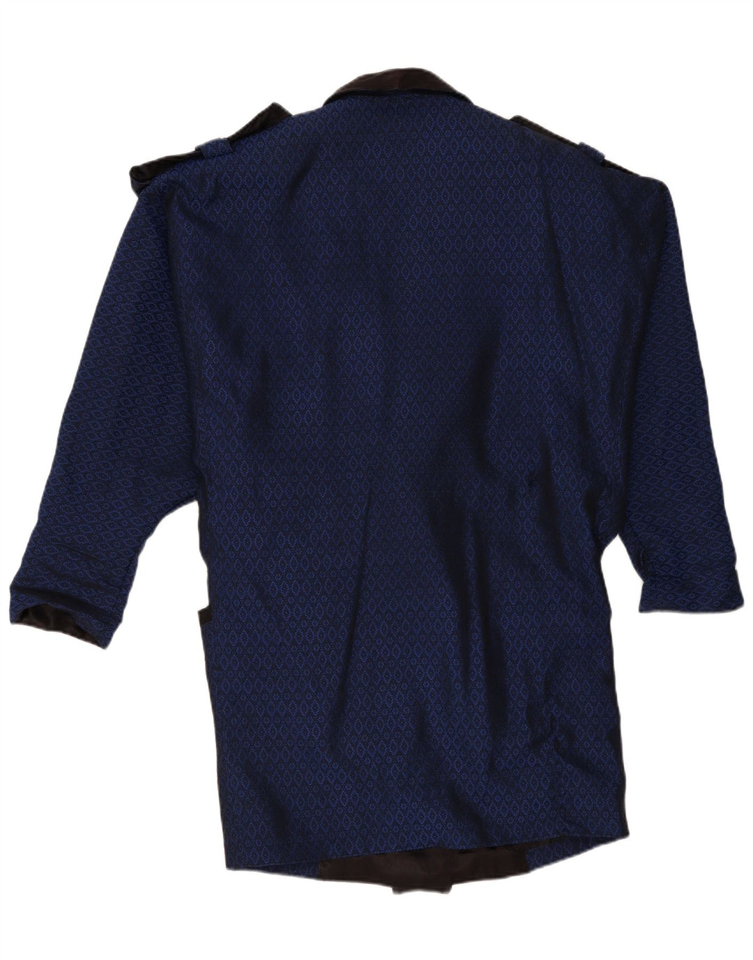 Vintage Dame Dobbeltradet Frakke UK 16 Large Navy Blue Geometric