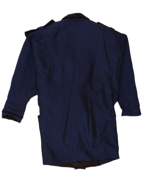 Vintage Dame Dobbeltradet Frakke UK 16 Large Navy Blue Geometric