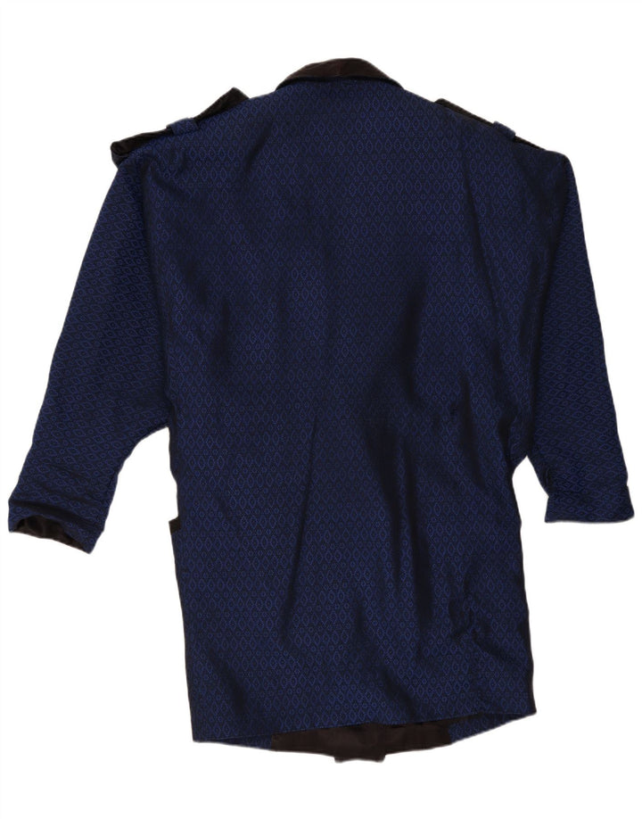Vintage Dame Dobbeltradet Frakke UK 16 Large Navy Blue Geometric