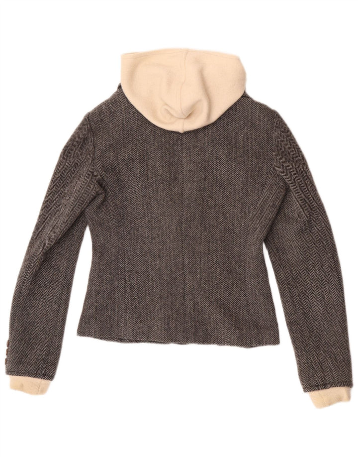 rig Dame 1 Knap Hætte Blazer Jacket UK 10 Small Grey Herringbone