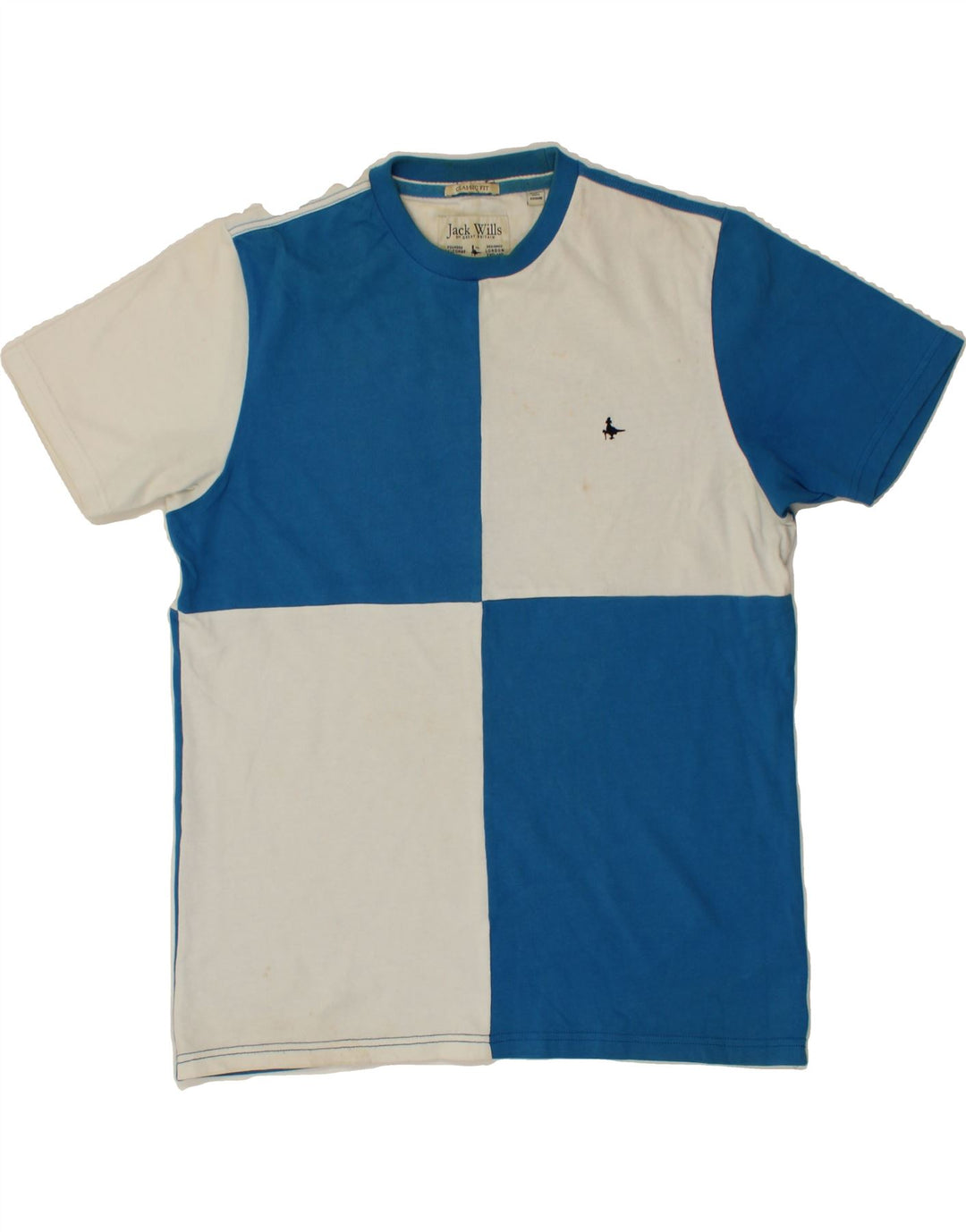 JACK WILLS Mens Classic Fit T-Shirt Top Medium Blue Colourblock Cotton Vintage Jack Wills and Second-Hand Jack Wills from Messina Hembry 