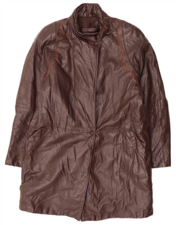 VINTAGE Læderfrakke til kvinder UK 14 Medium Brun
