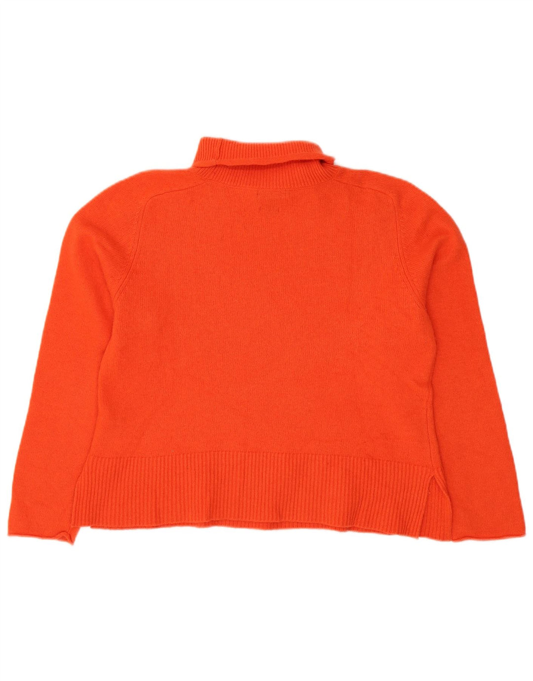 Massimo Dutti Dame Crop Roll Neck Jumper Sweater UK 16 Large Orange Wool