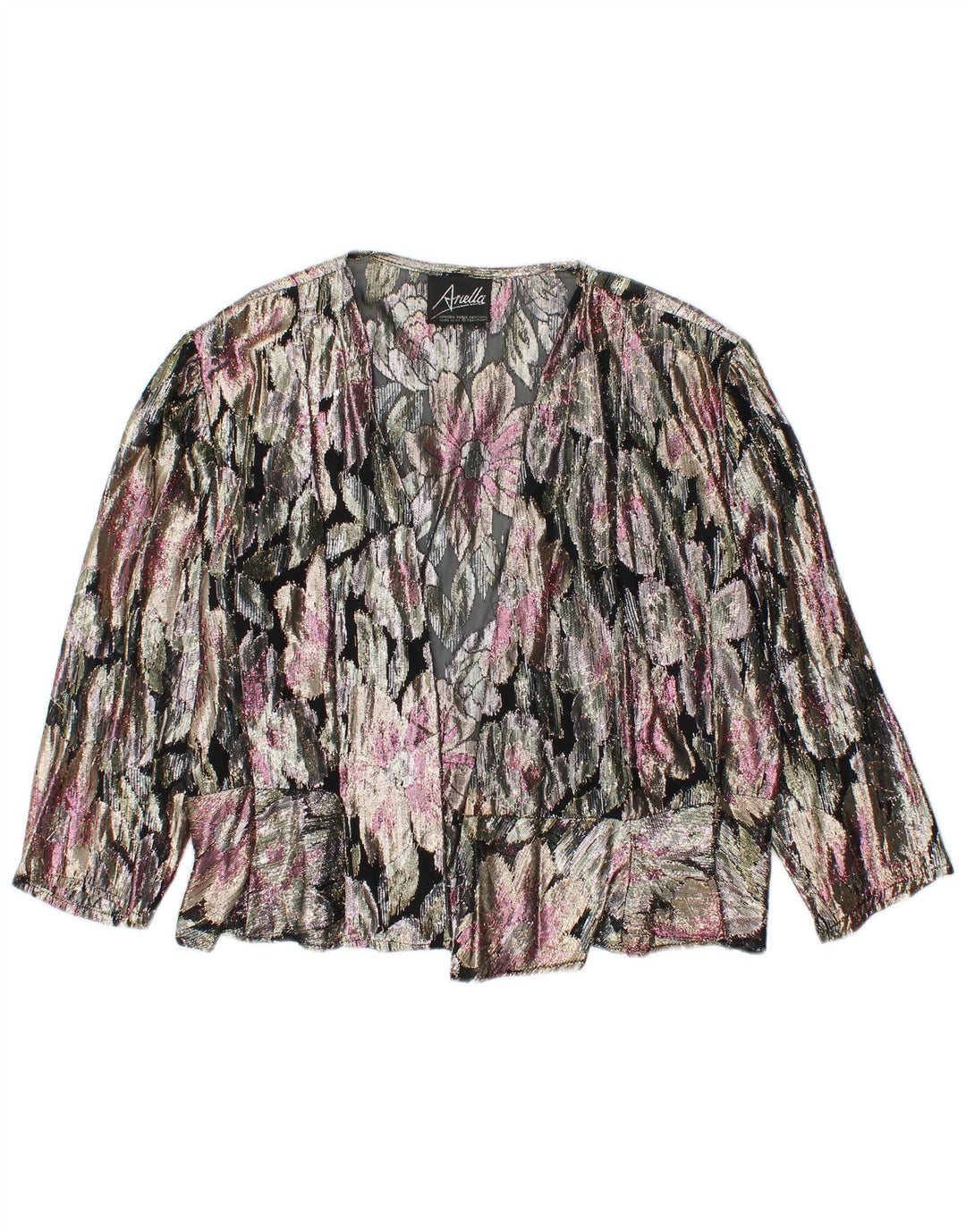 ARELLA Womens Crop Cardigan Top UK 16 Large Multicolored Floral