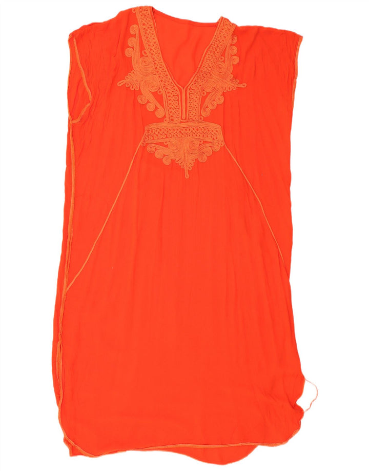 VINTAGE Dame Ærmeløs Kaftan Kjole UK 20 2XL Orange