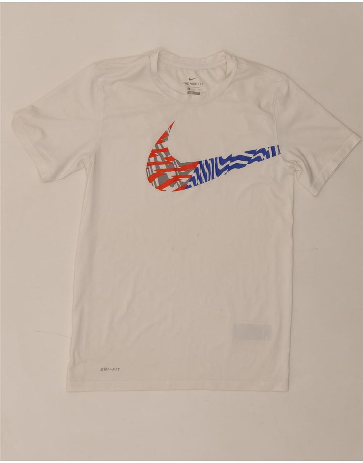 NIKE Womens Dri Fit Graphic T-Shirt Top UK 10 Small White Polyester Vintage Nike and Second-Hand Nike from Messina Hembry 
