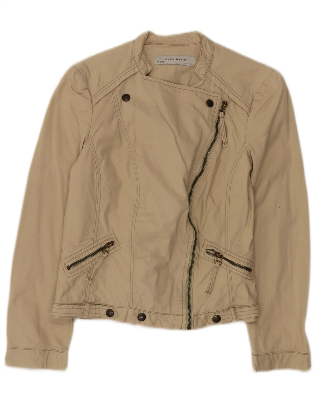 Zara Womens Bomber Jacket UK 12 Medium Beige Bomuld