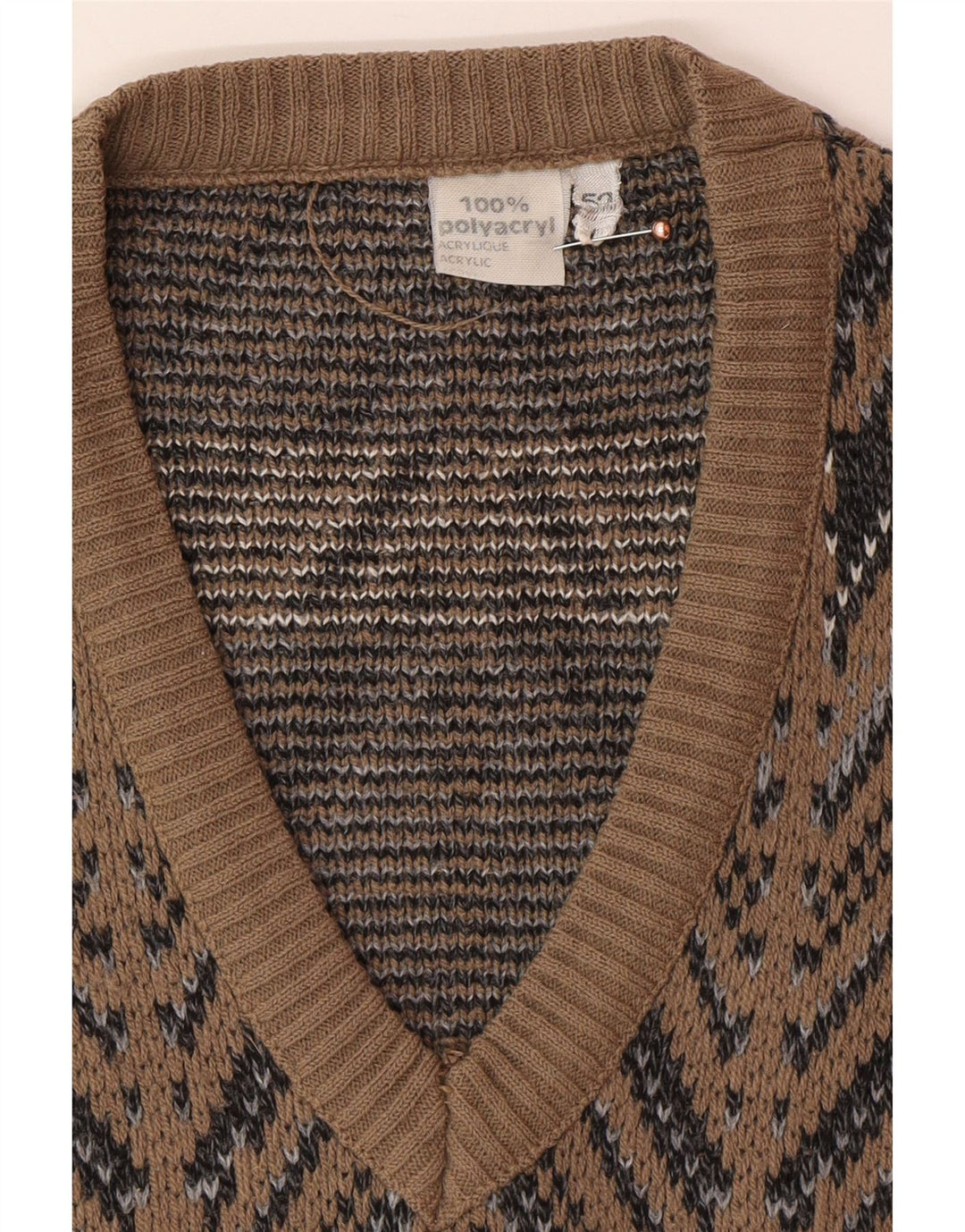 VINTAGE Herrevest Tank Top IT 52 Large Brown Fair Isle