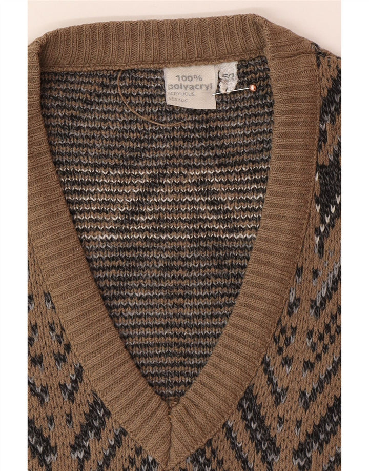 VINTAGE Herrevest Tank Top IT 52 Large Brown Fair Isle