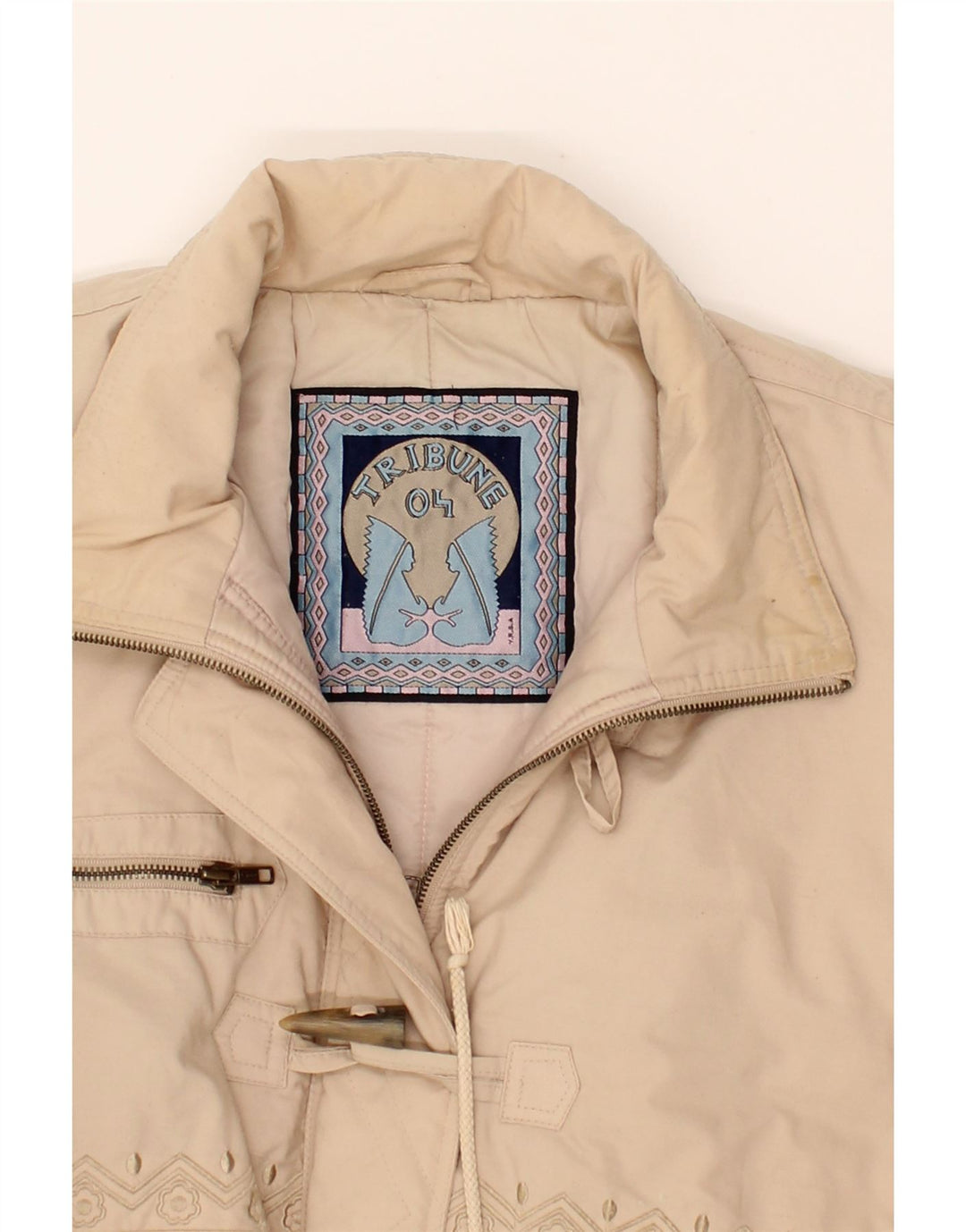 VINTAGE Womens Duffle Coat UK 14 Medium Beige Polyester Vintage Vintage and Second-Hand Vintage from Messina Hembry 