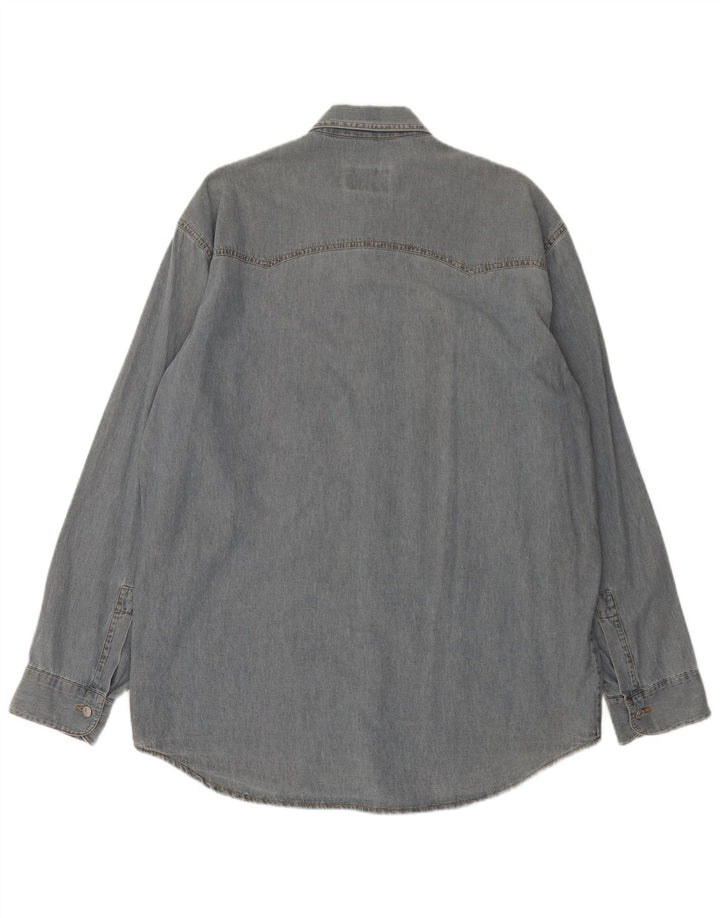 Vintage denimskjorte til mænd, stor blå