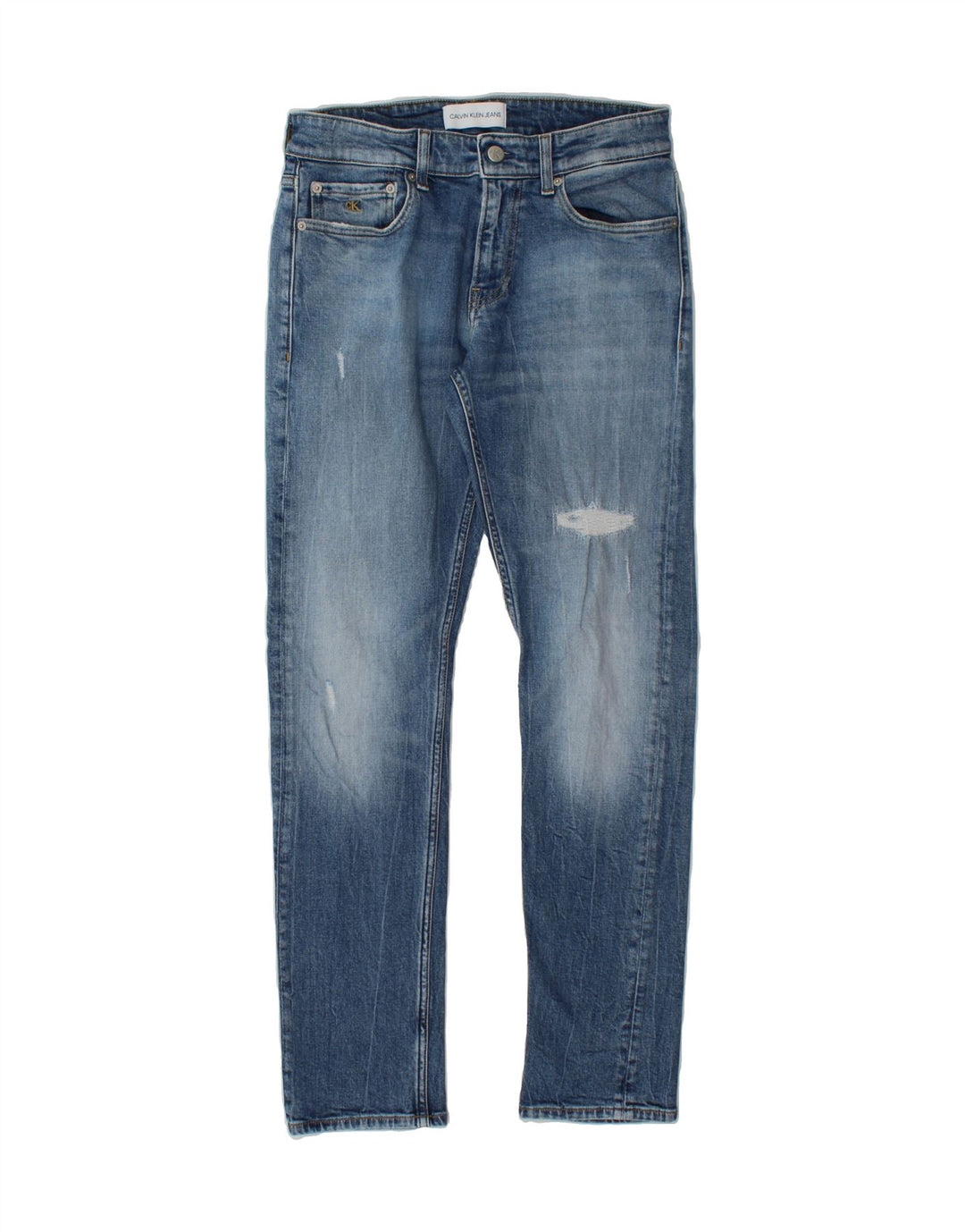 CALVIN KLEIN Mens Distressed Slim Jeans W30 L32 Blue Cotton Vintage Calvin Klein and Second-Hand Calvin Klein from Messina Hembry 