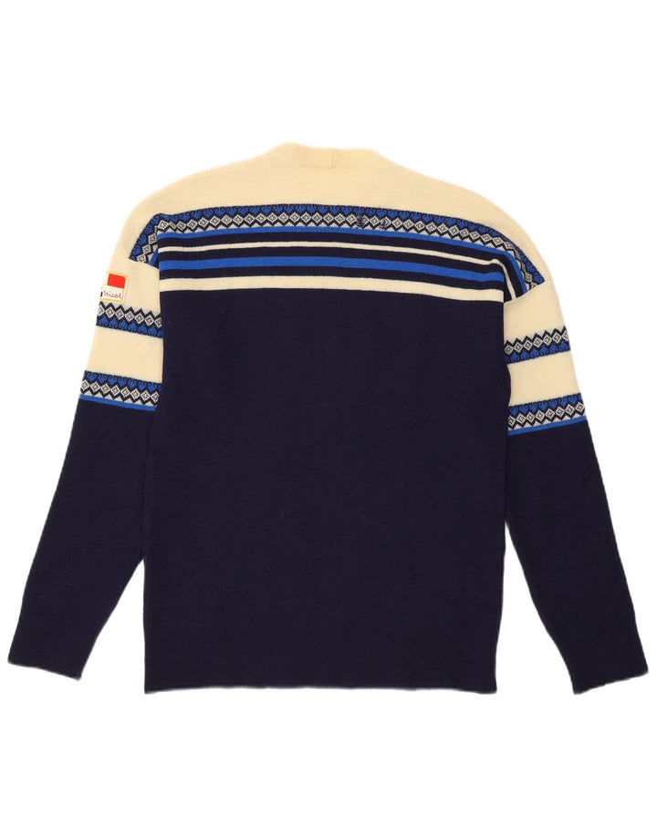 SILVY Womens Crew Neck Jumper Sweater UK 10 Small Navy Blue Colourblock