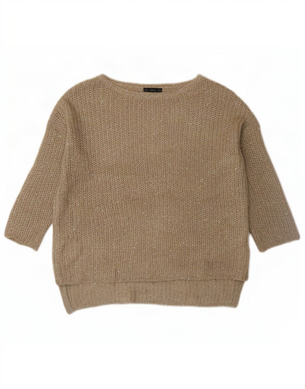 Zara Dame 3/4-ærmet Oversized Boat Neck sweater UK 10 Small Beige