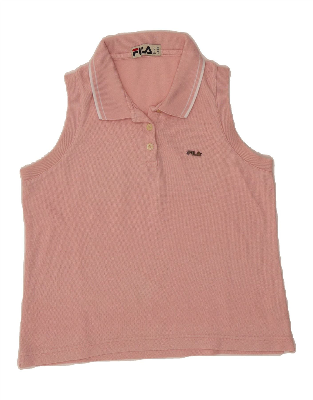 FILA Womens Sleeveless Polo Shirt IT 42 Medium Pink Cotton Vintage Fila and Second-Hand Fila from Messina Hembry 