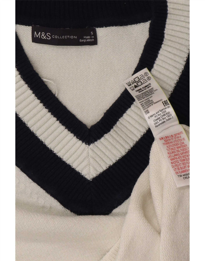 Marks & Spencer Dame V-hals sweater UK 10 Small White Colourblock