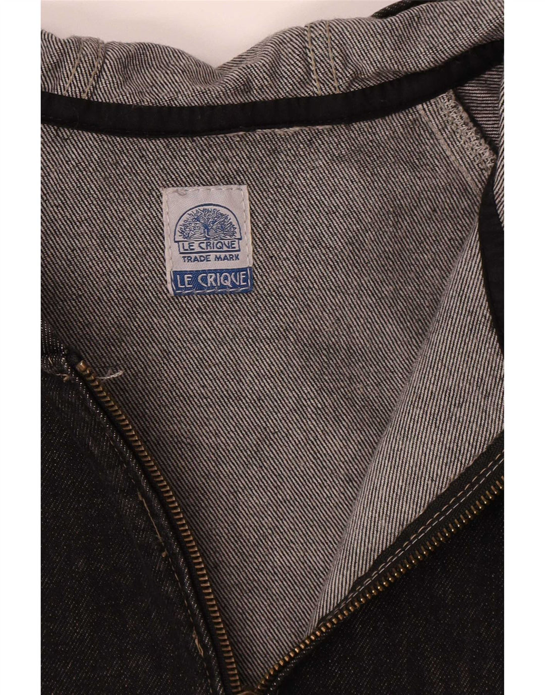 Vintage denimjakke med hætte til kvinder UK 14 Medium Sort bomuld